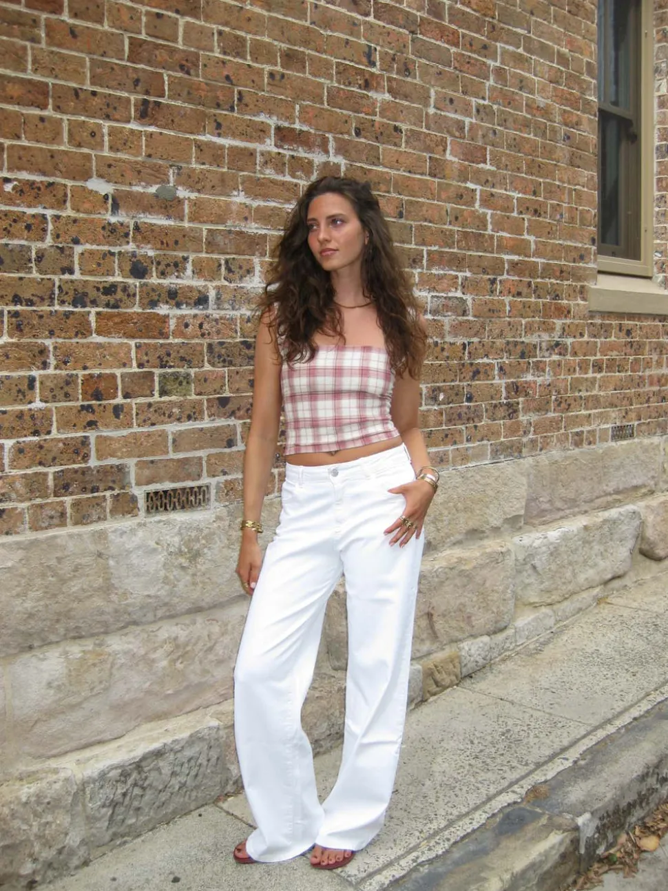 Alaia lavtaljede jeans med lyn detalje - Hvid denim