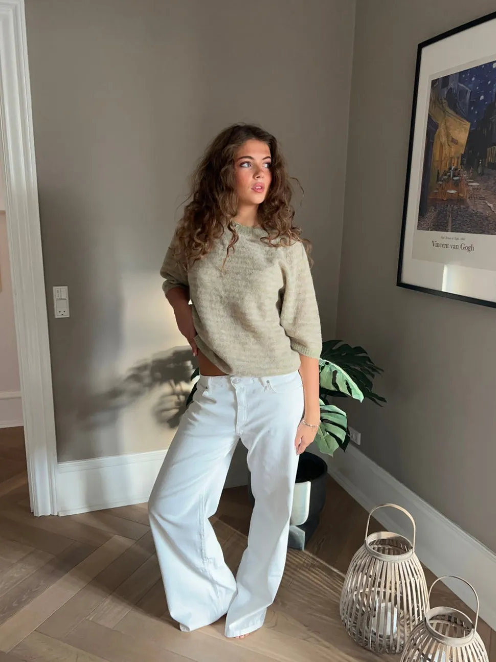 Alaia lavtaljede jeans med lyn detalje - Hvid denim