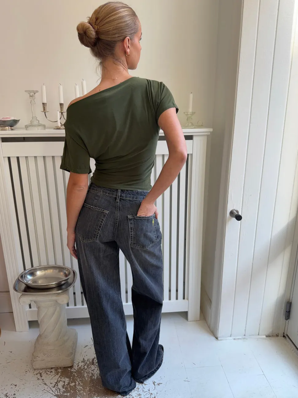 Alaia lavtaljede jeans med lyn detalje - Grå denim