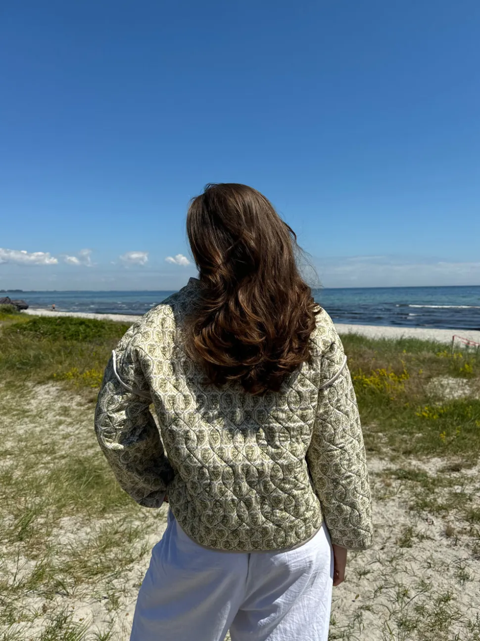 Alisa mønstret quiltet jakke - Grøn/beige
