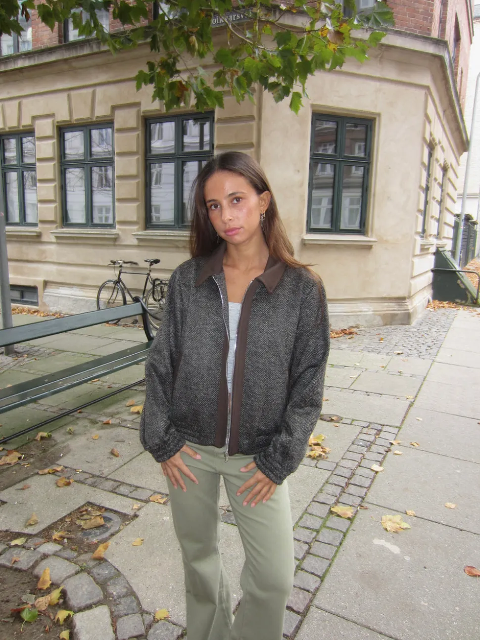 Ana herringbone bomberjakke - Brun