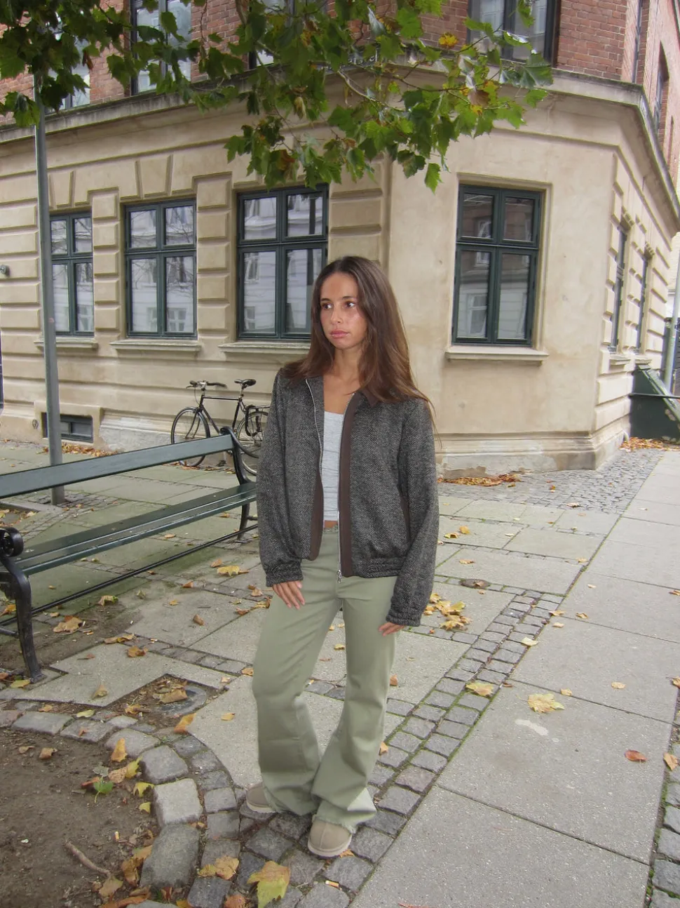 Ana herringbone bomberjakke - Brun
