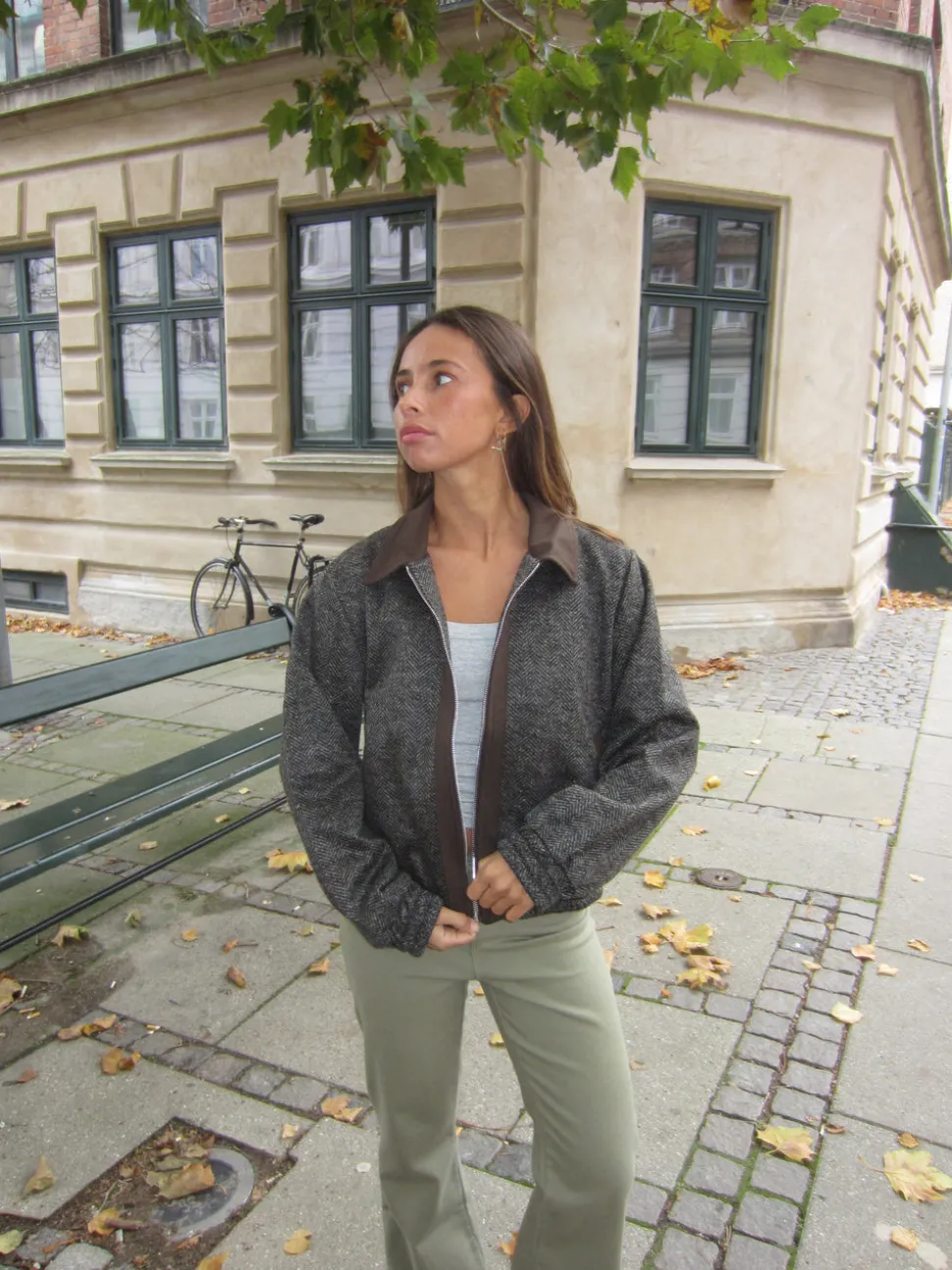 Ana herringbone bomberjakke - Brun