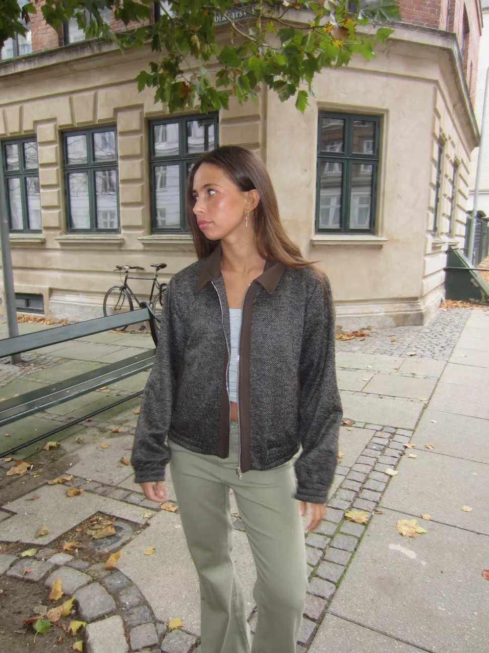 Ana herringbone bomberjakke - Brun