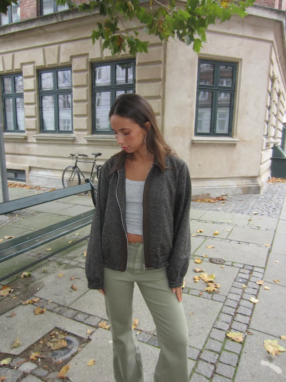 Ana herringbone bomberjakke - Brun