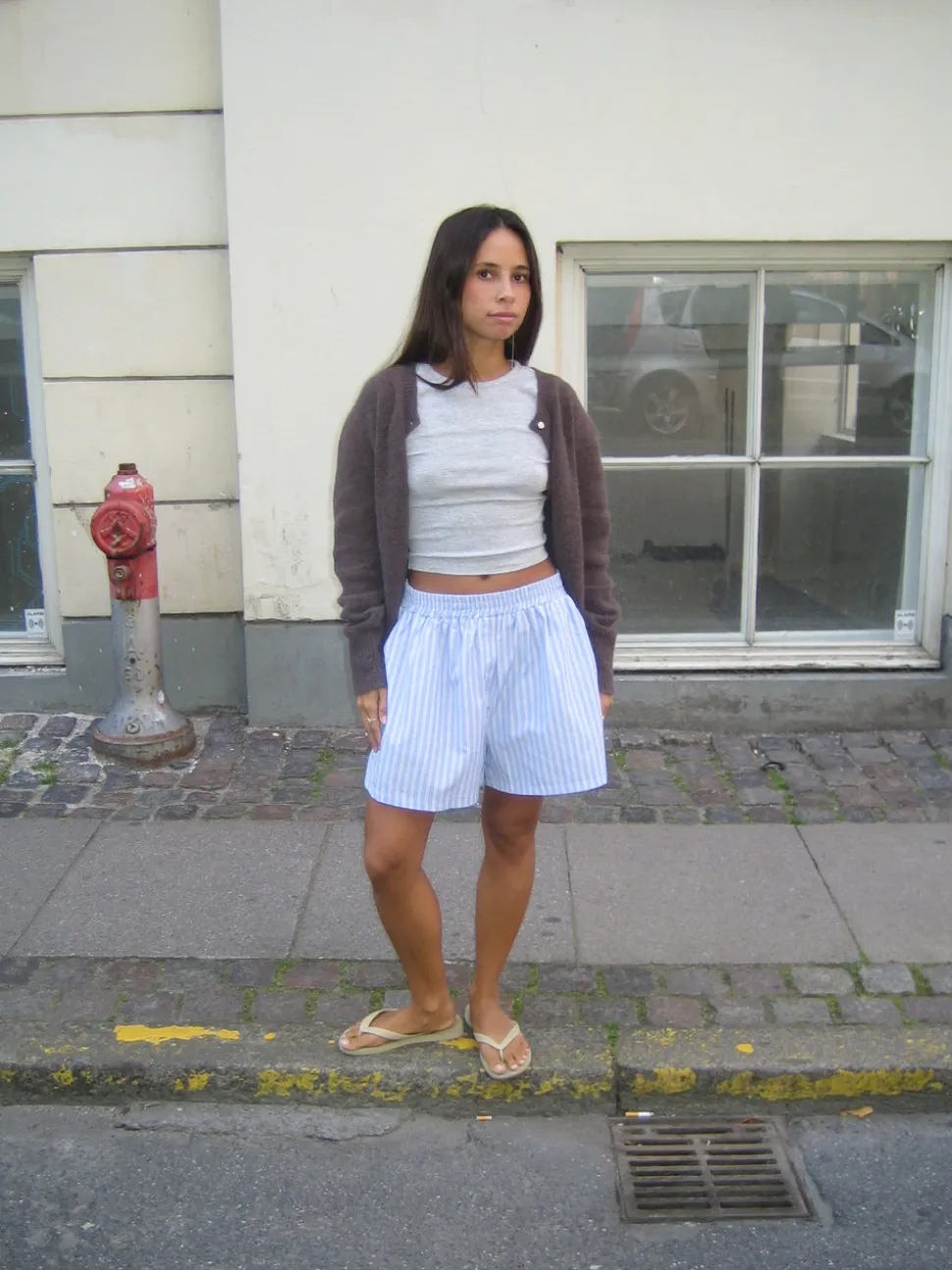 Andrea shorts med striber - Blå/hvid