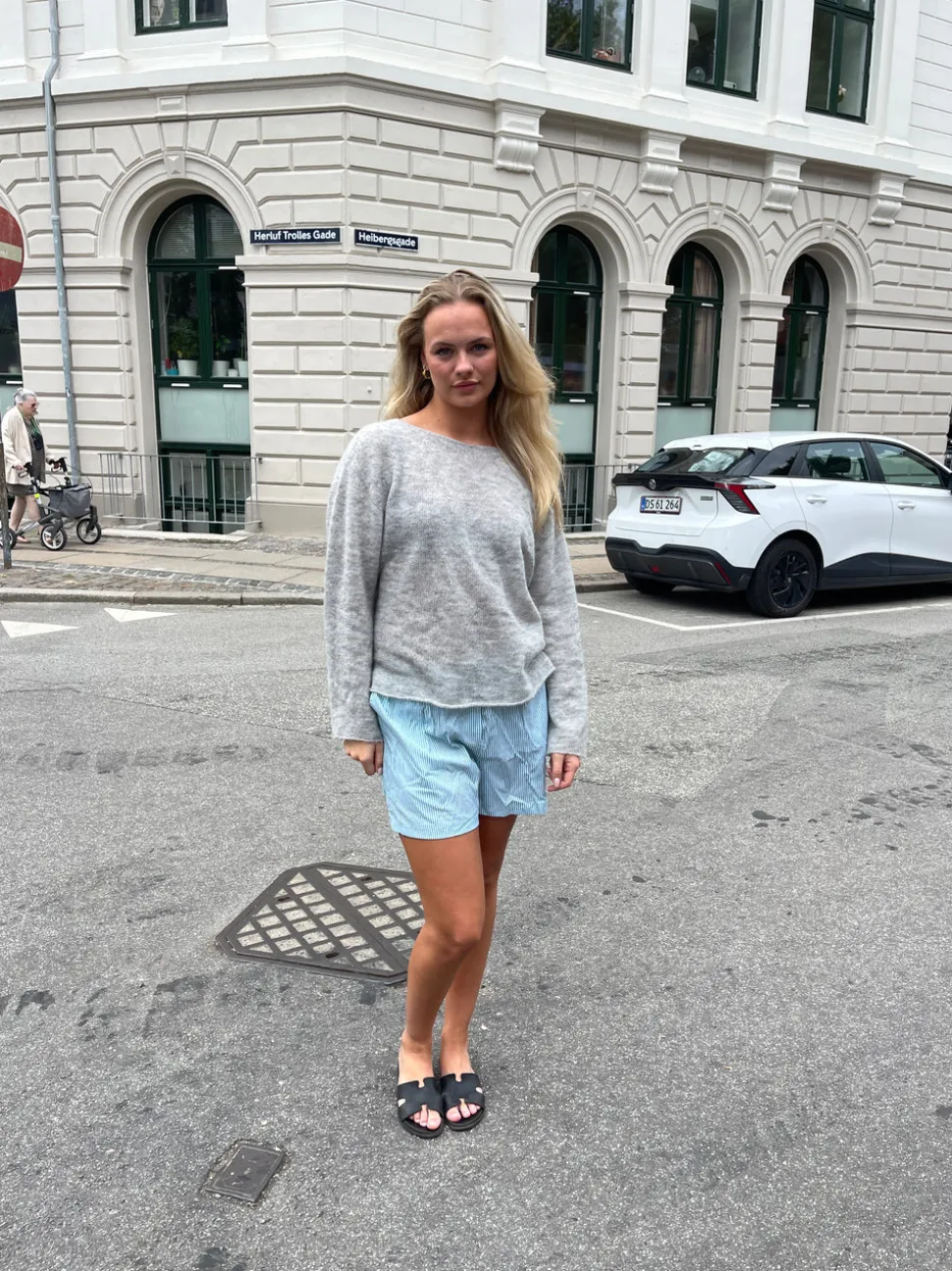 Andrea shorts med striber - Grøn/hvid