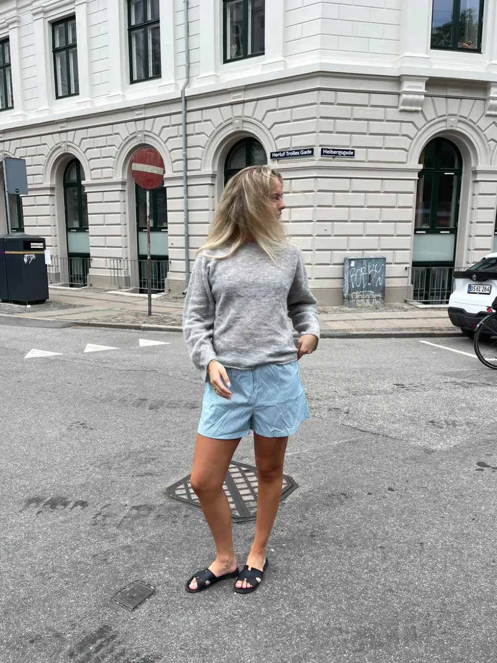 Andrea shorts med striber - Grøn/hvid