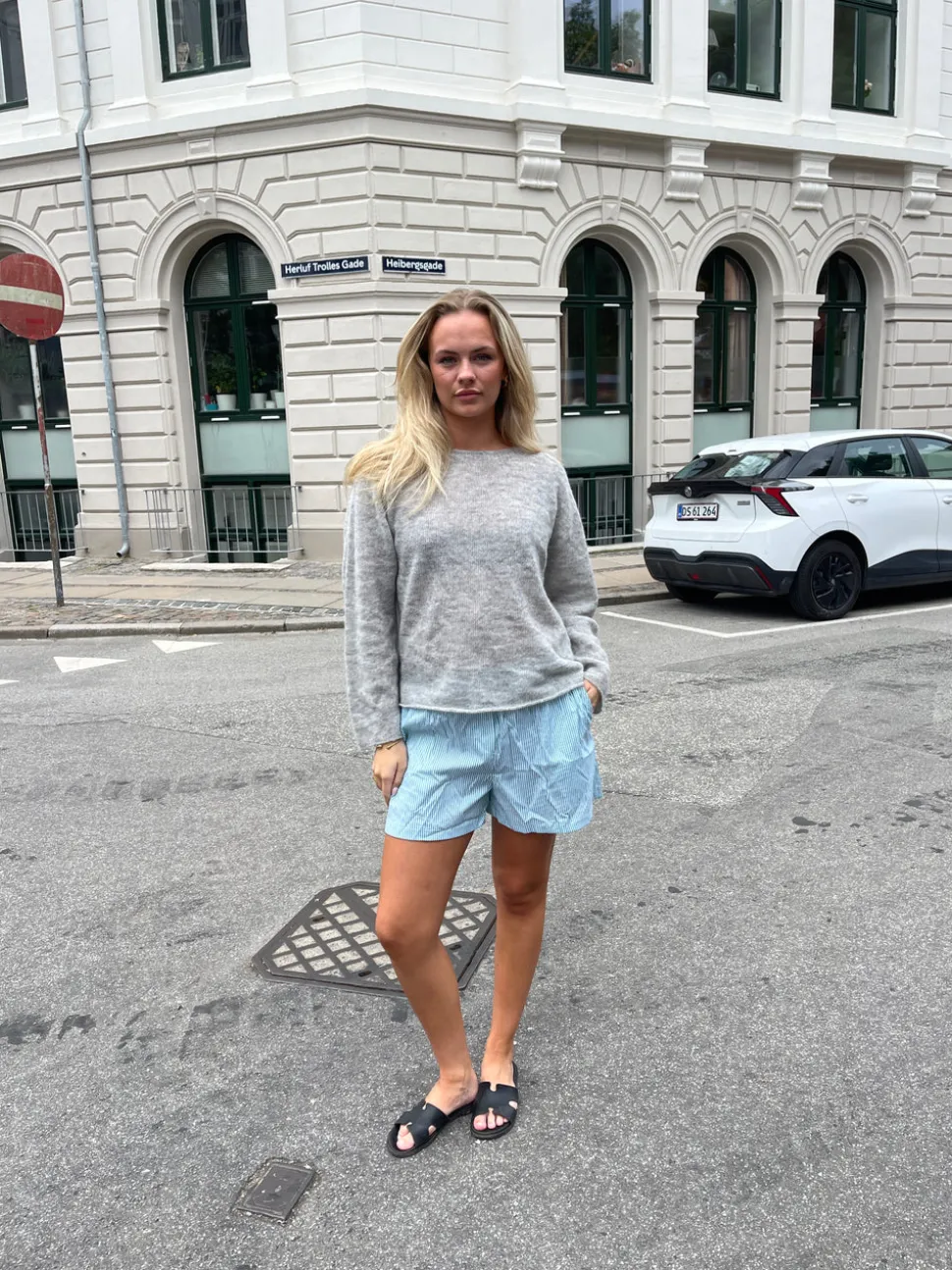 Andrea shorts med striber - Grøn/hvid