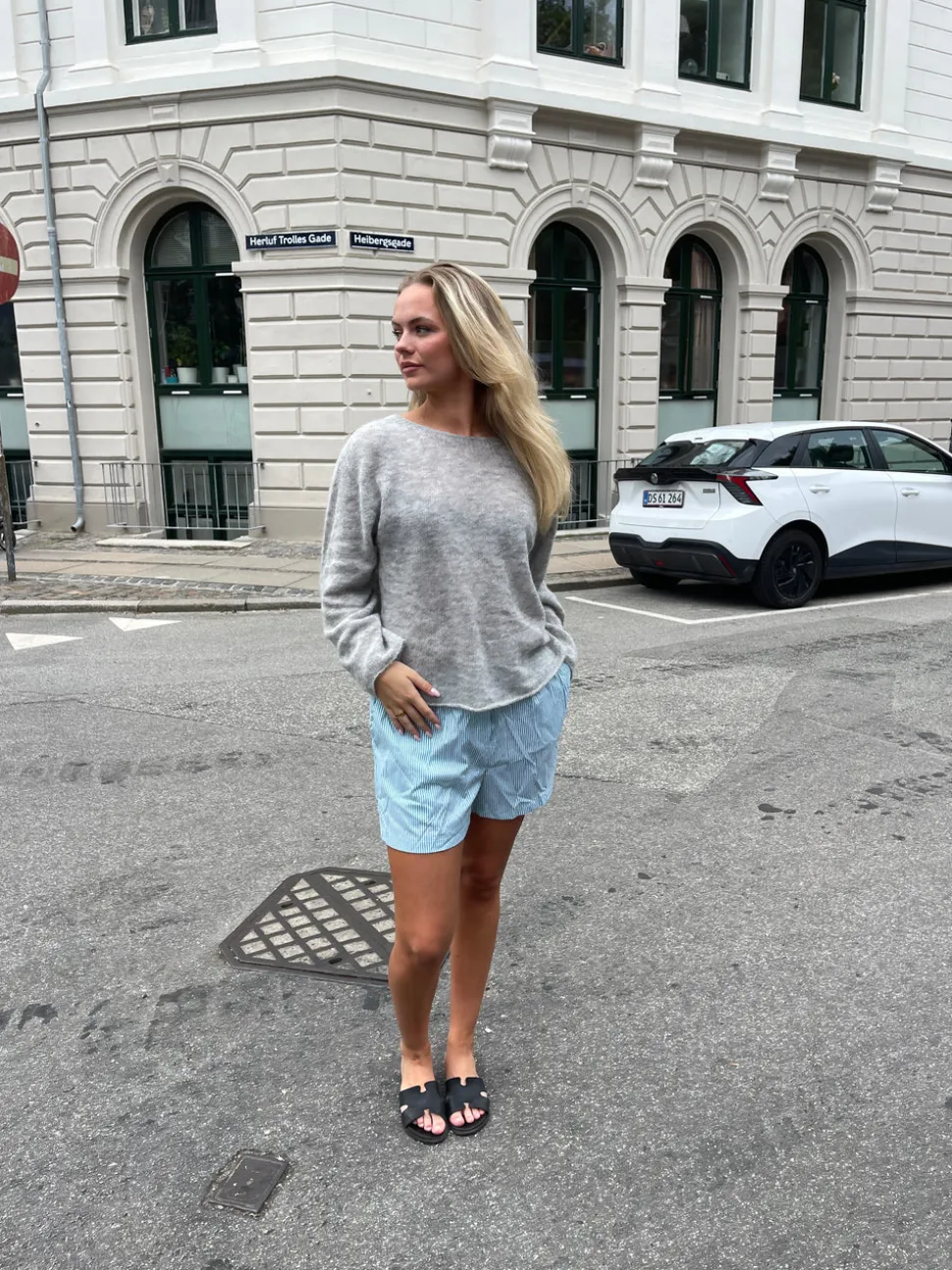Andrea shorts med striber - Grøn/hvid
