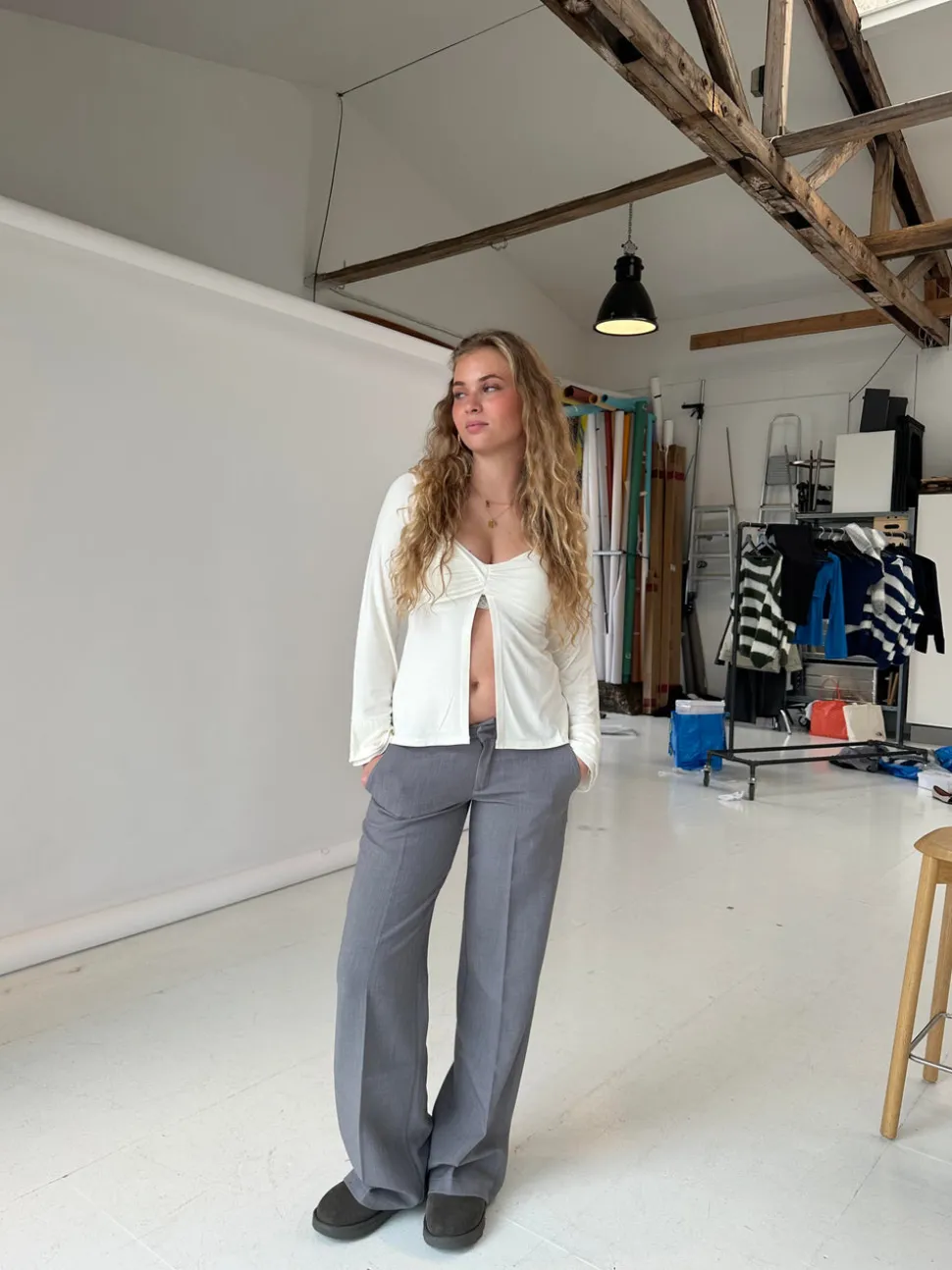Anna Olympia lavtaljede suit bukser - Grå