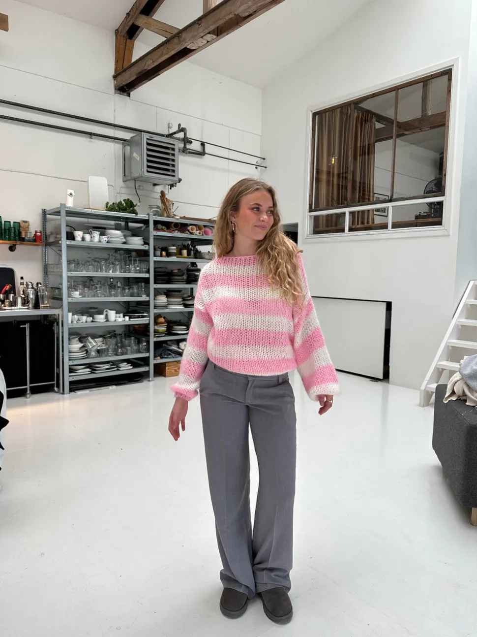 Anna Olympia lavtaljede suit bukser - Grå