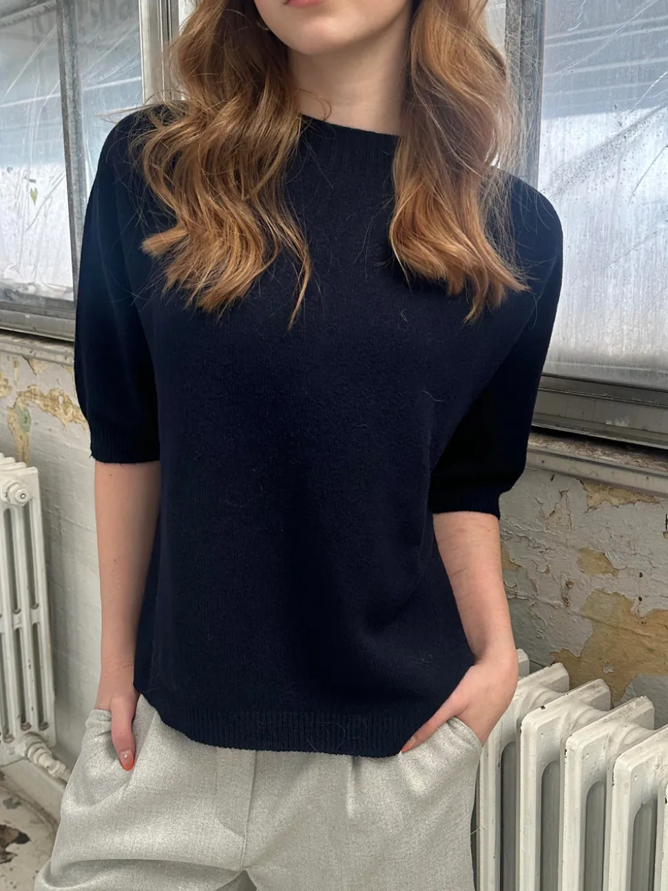 Arabella strikket t-shirt - Navy