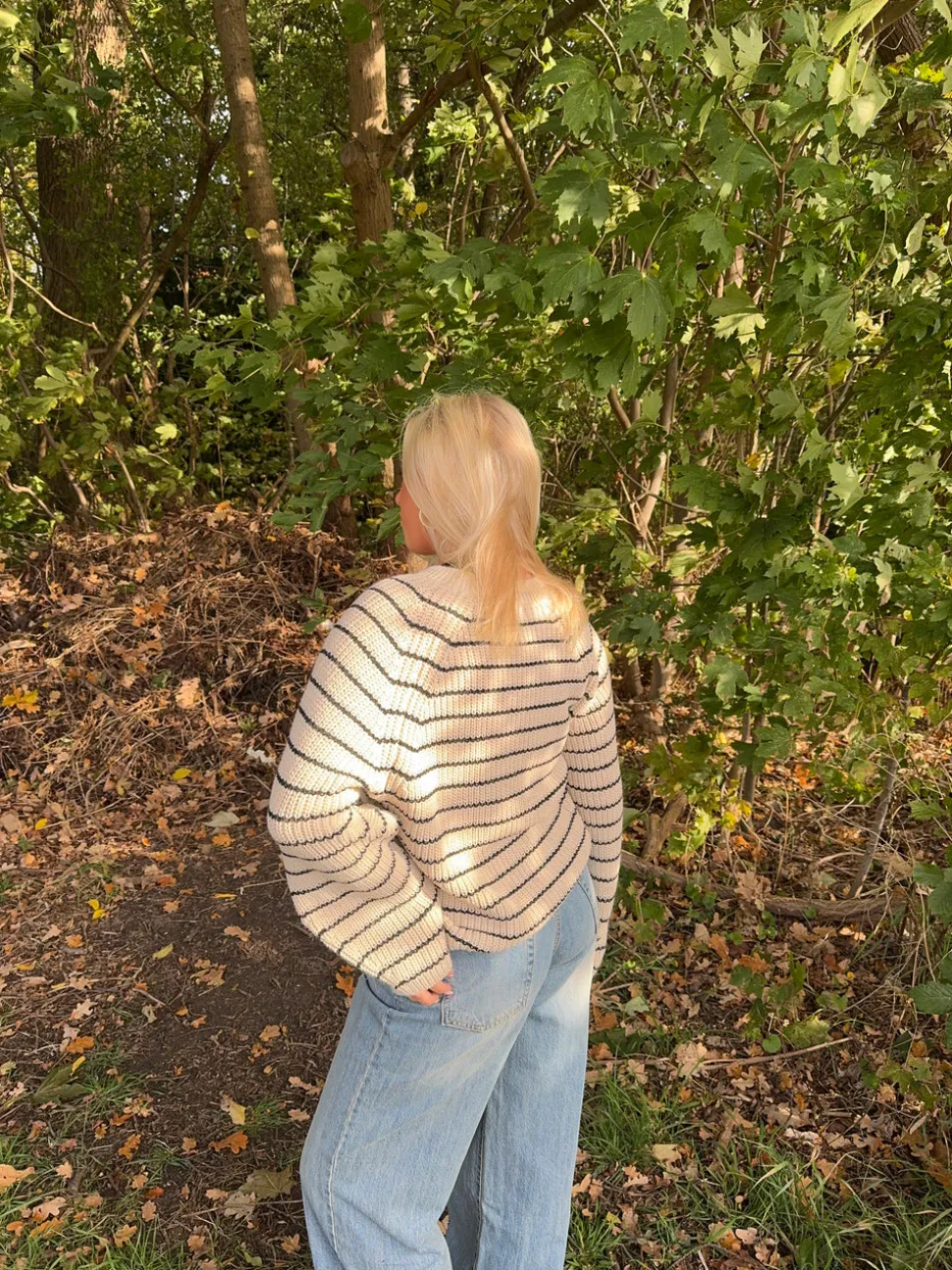 Calva striktrøje med striber - Beige/sort