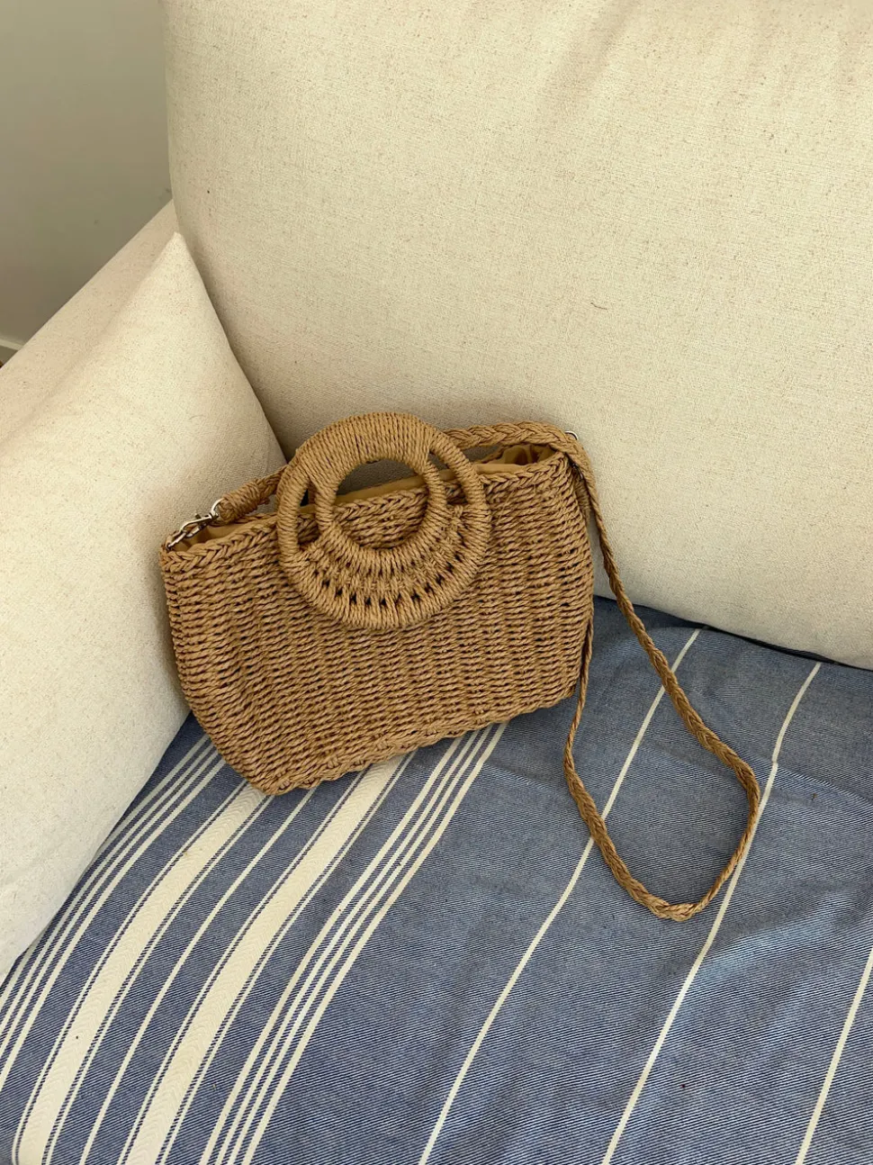 Capua flettet taske med strop - Beige