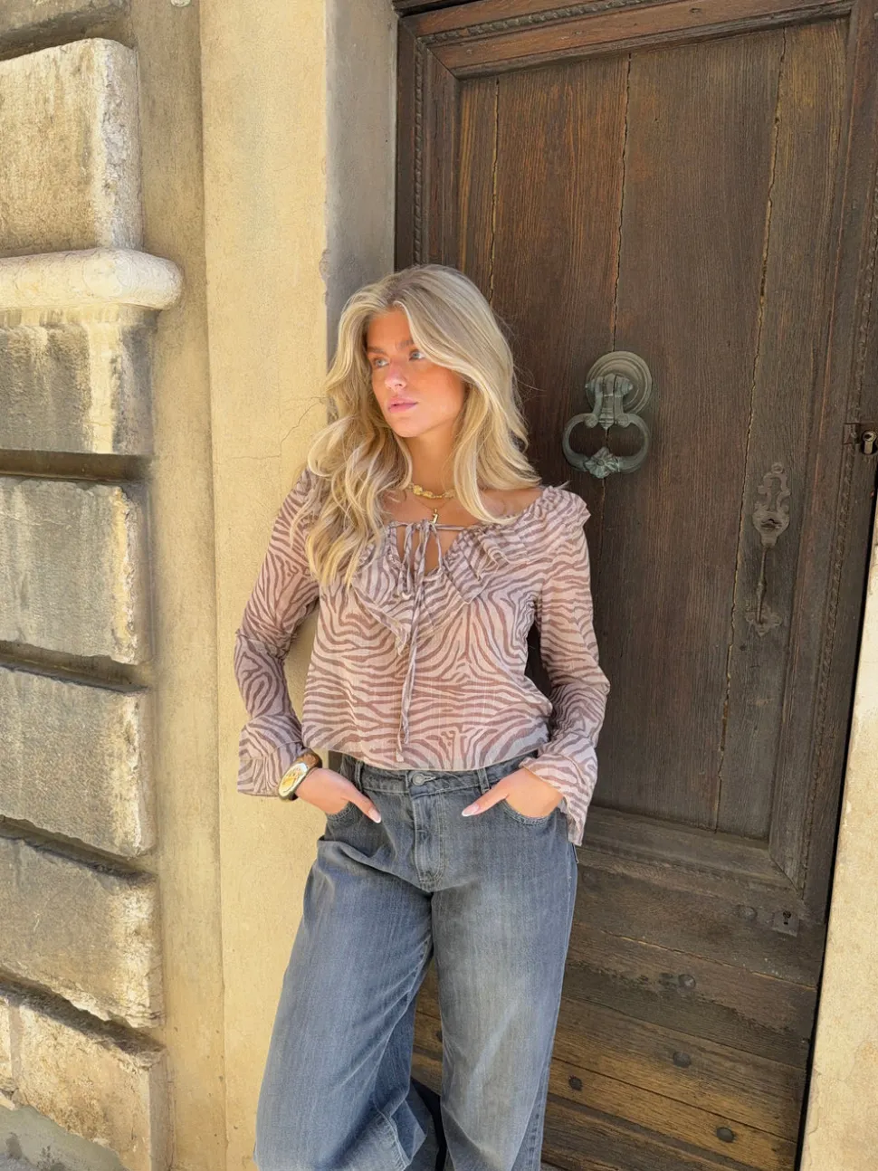 Capucine bluse med zebraprint - Brun