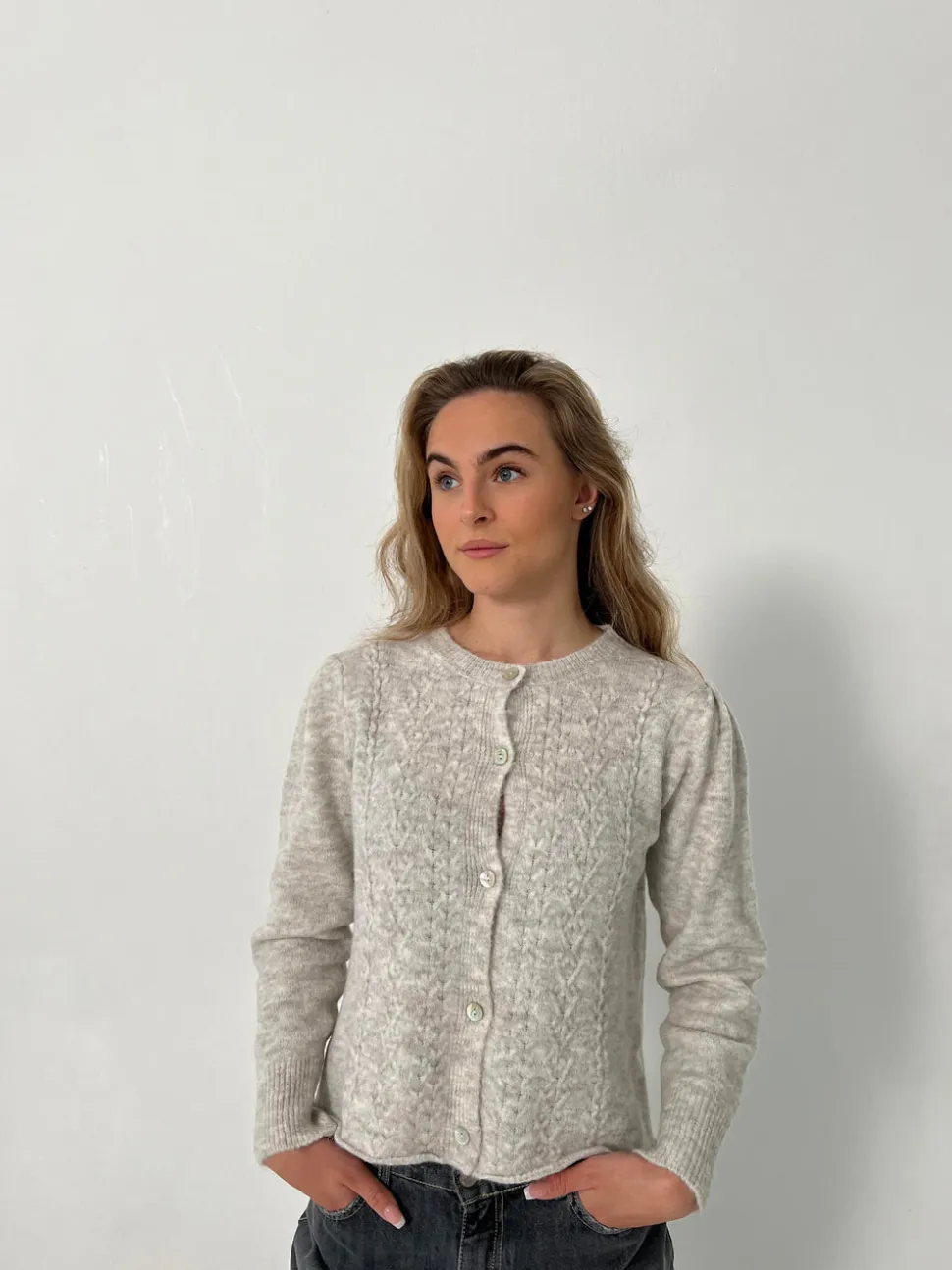 Cilla strikket cardigan - Lysegrå