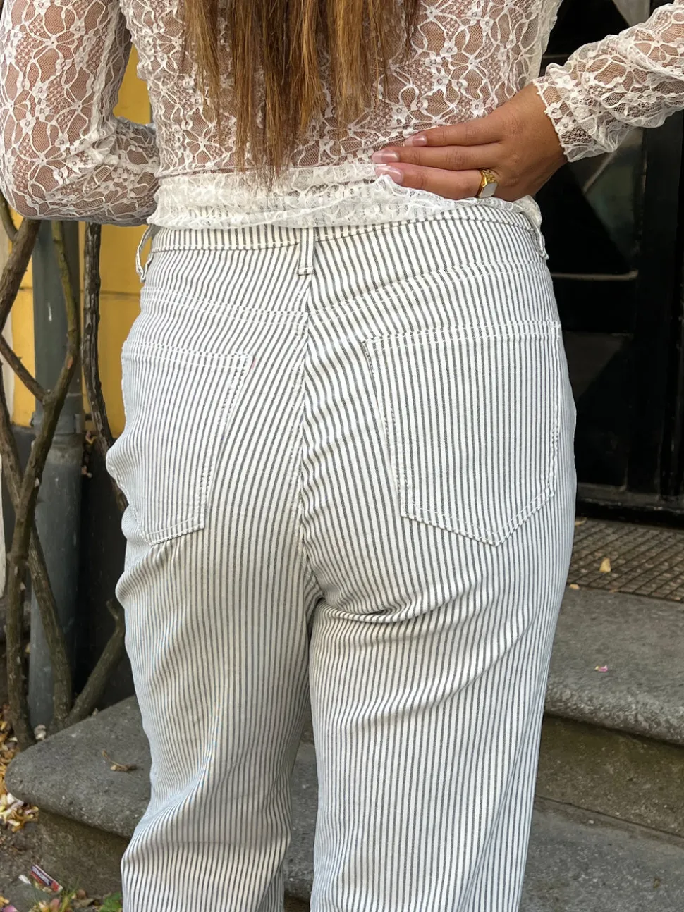 Elsa stribede jeans - Hvid