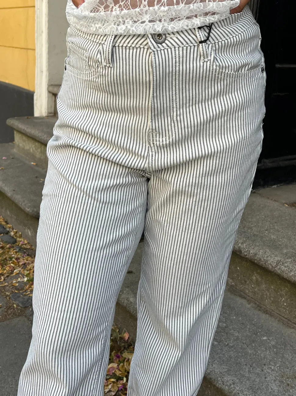 Elsa stribede jeans - Hvid
