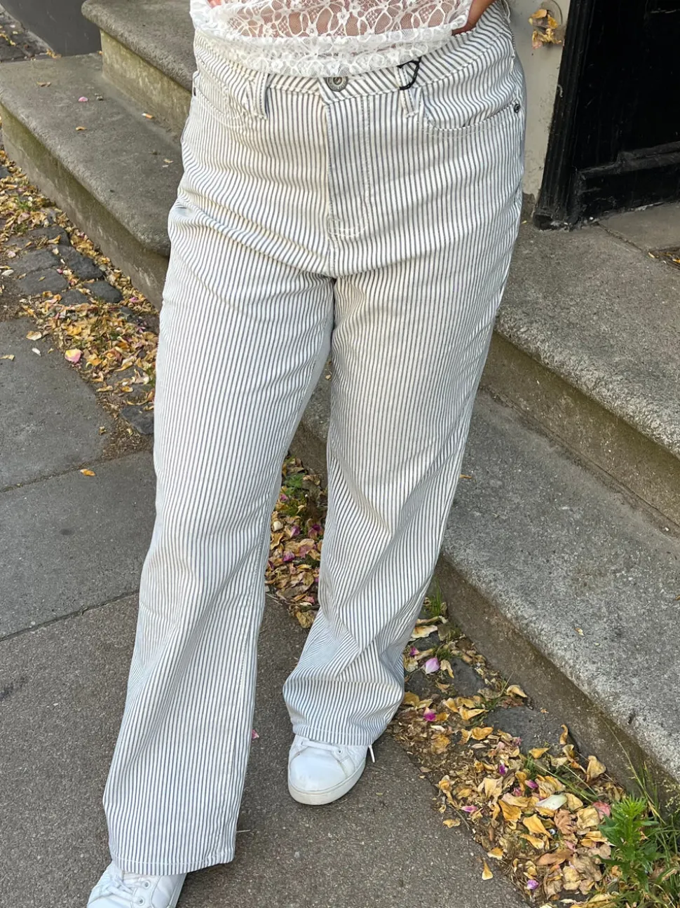 Elsa stribede jeans - Hvid