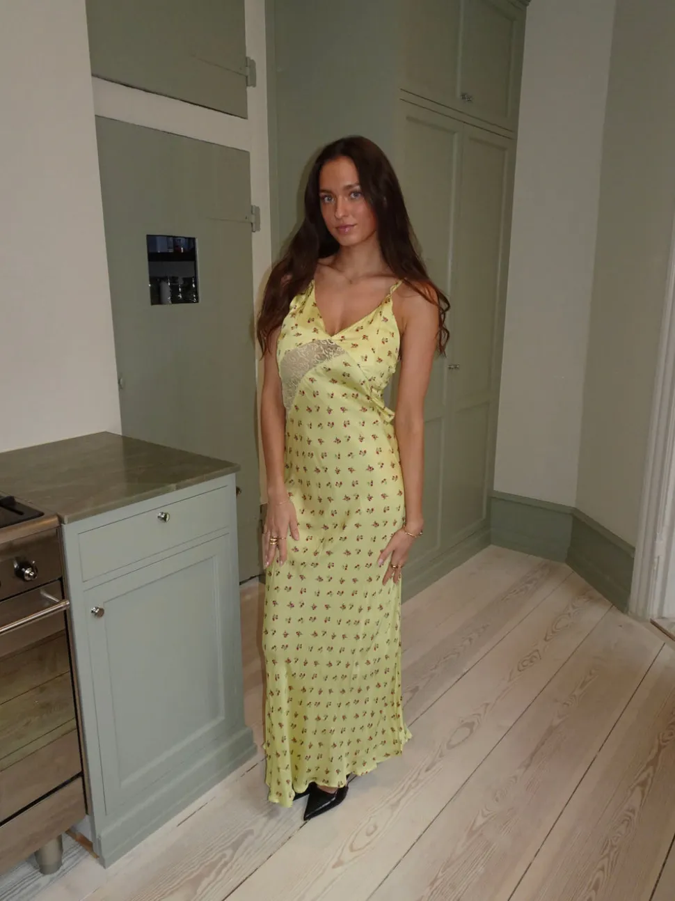 Emily maxikjole med blomster - Gul