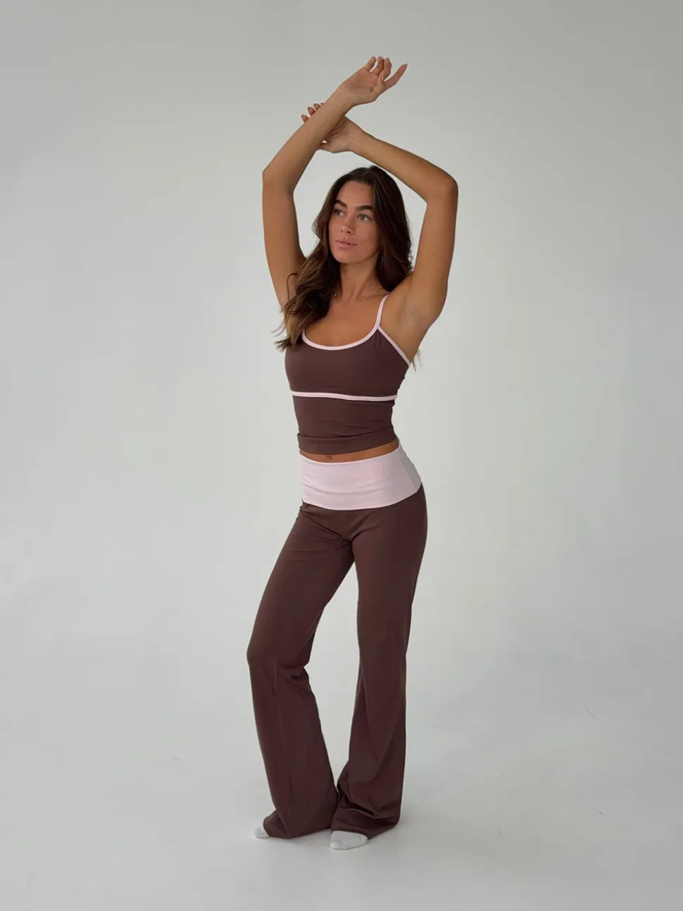 Essential folded yoga pants - Espresso/candyfloss