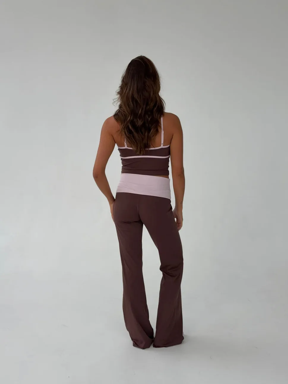 Essential folded yoga pants - Espresso/candyfloss