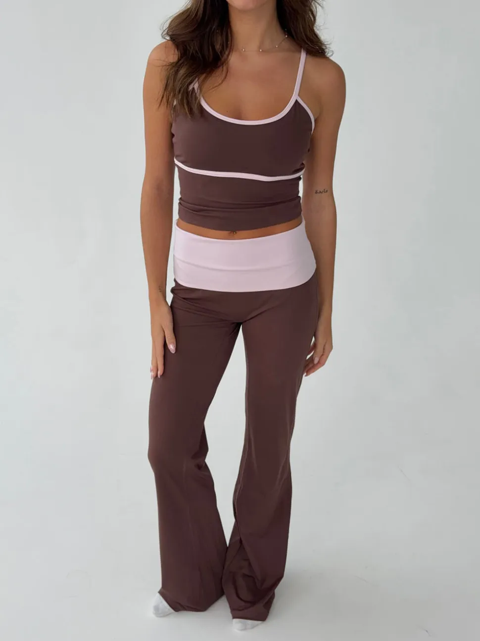 Essential folded yoga pants - Espresso/candyfloss