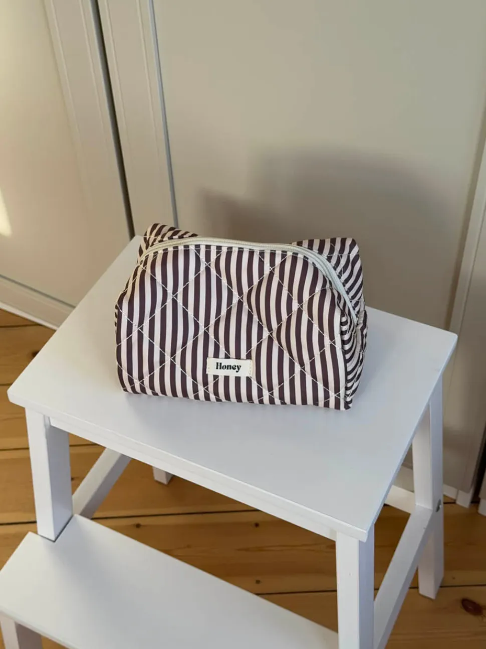 Honey lille toilettaske med striber - Beige/brun