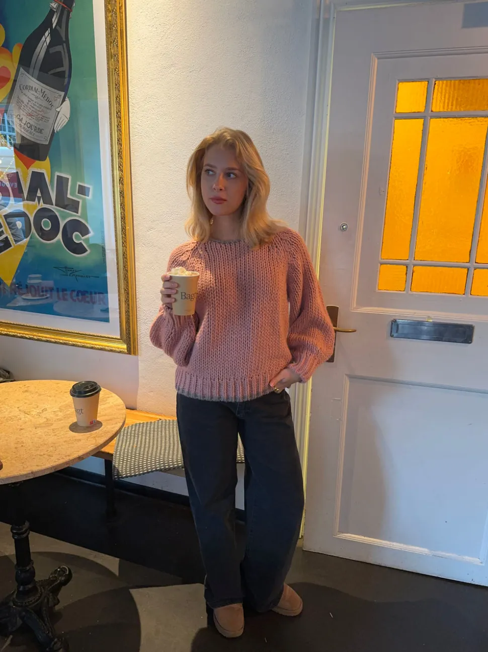 Lilou striktrøje - Lyserød/grå