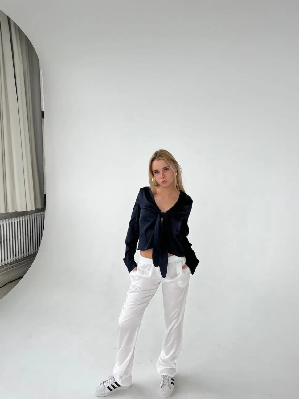 Lona lavtaljet satin bukser - Hvid