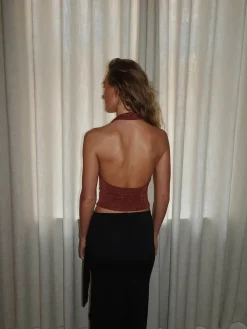 Martha halternecktop med glimmer - Rust/brun