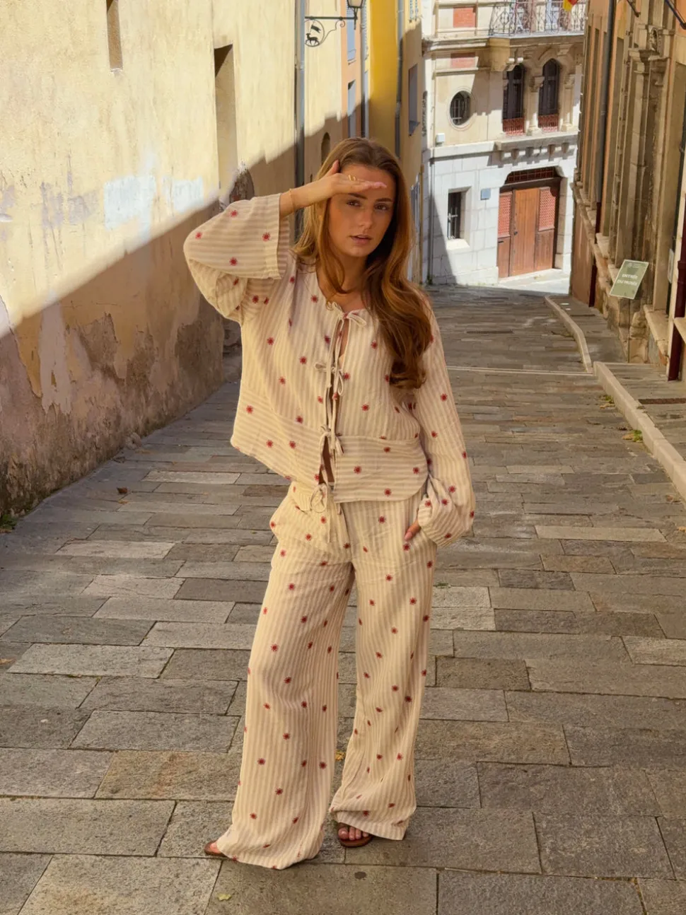 Mireille bukser med sol mønster - Beige/rød