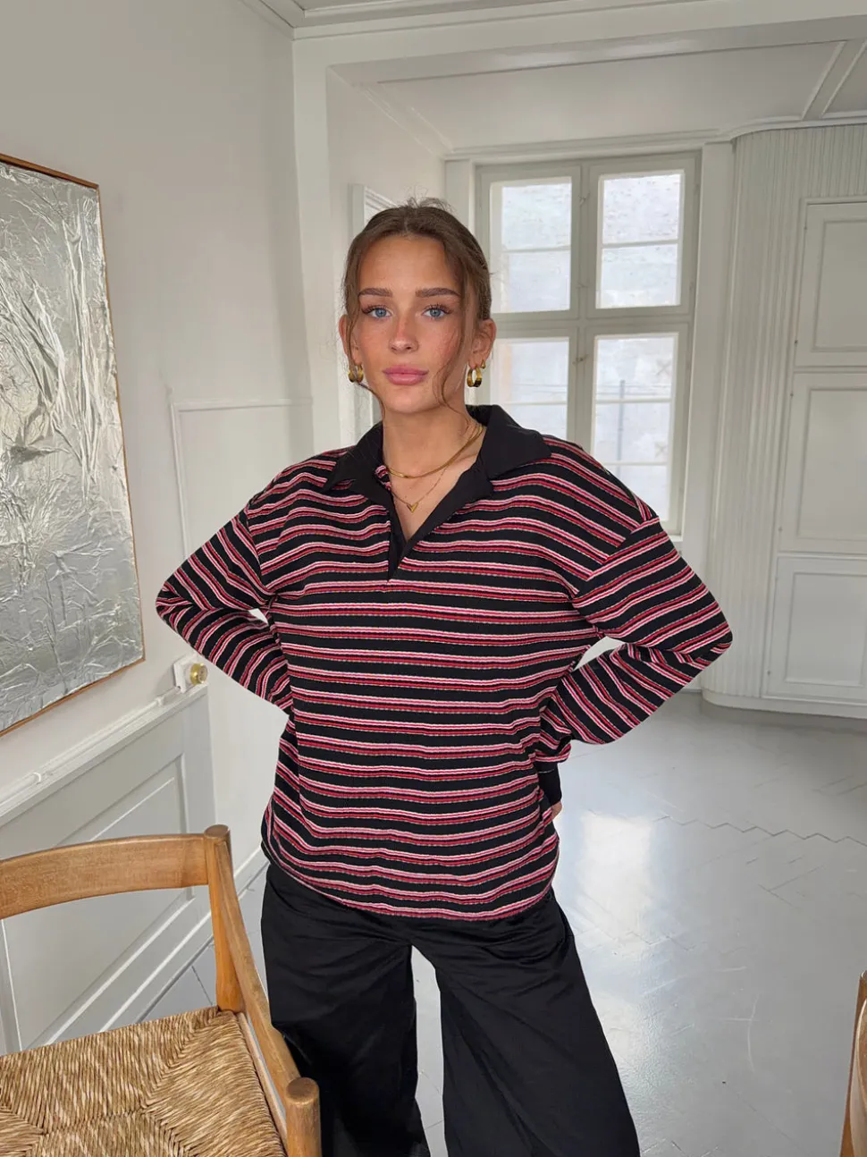 Nova polo med striber - Rød/hvid/sort