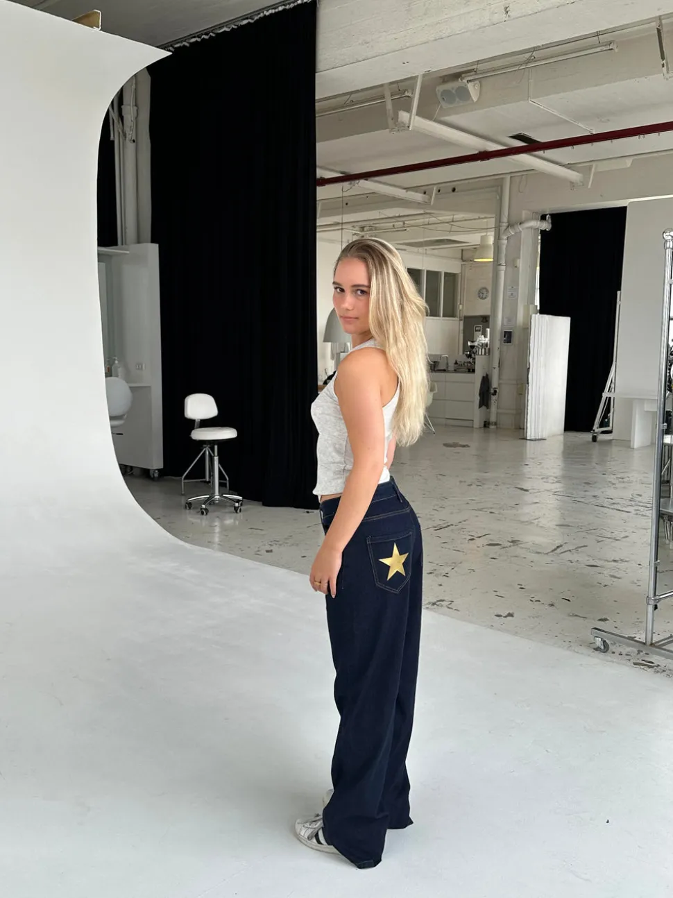 Oversized stjerne jeans - Guld stjerner