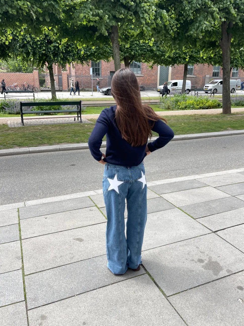 Star jeans med hvide stjerner - Lys denim