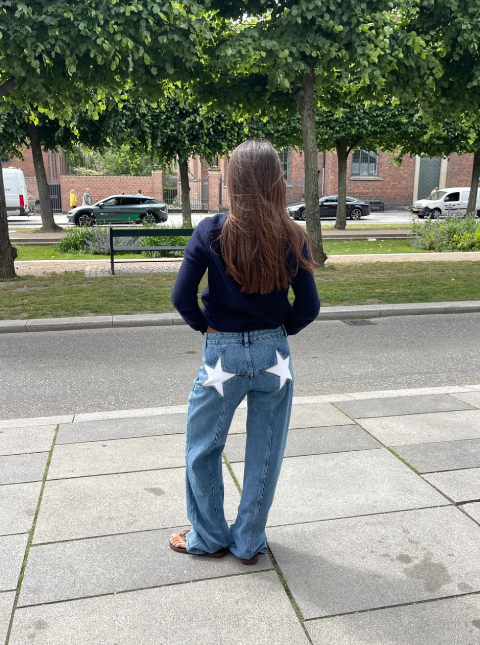 Star jeans med hvide stjerner - Lys denim