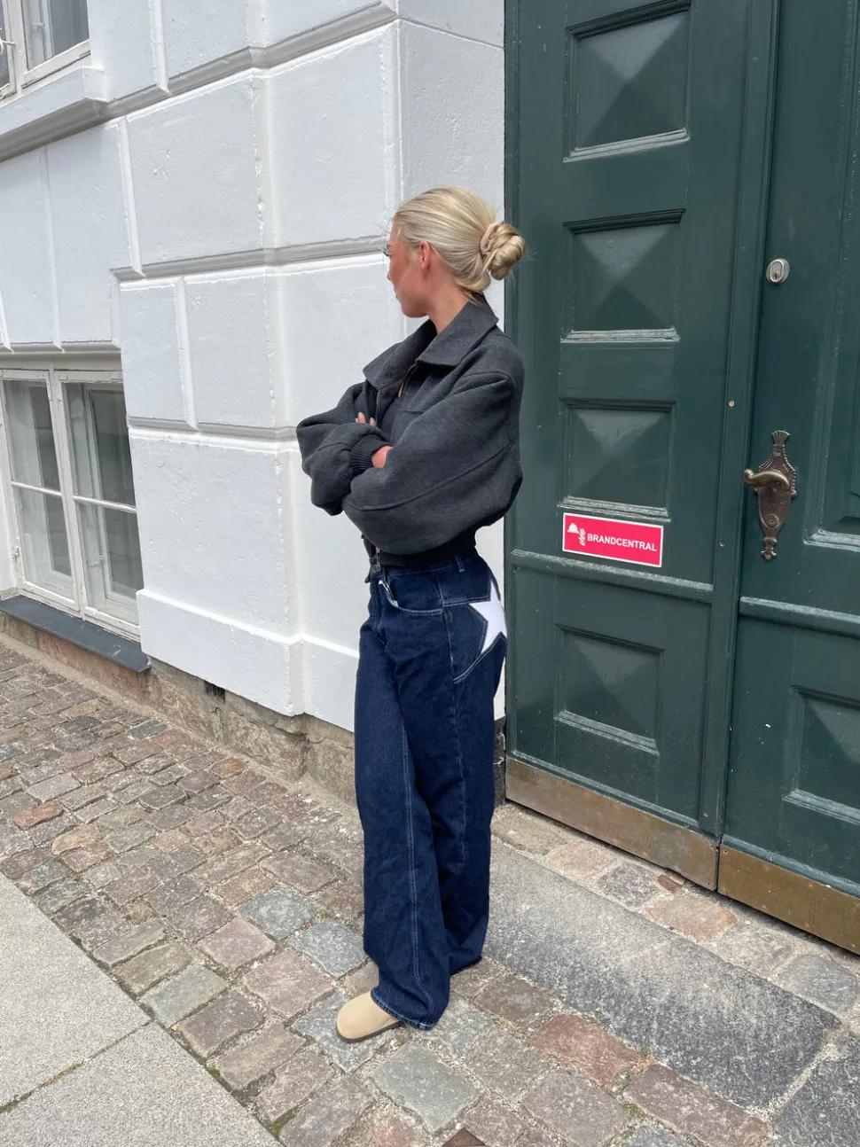 Star jeans med hvide stjerner - Mørk denim