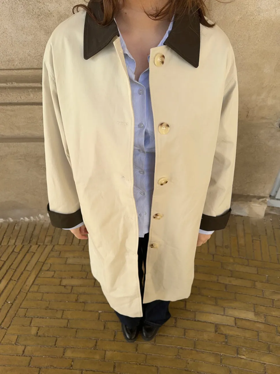 Vespera frakke med krave - Lys beige/brun